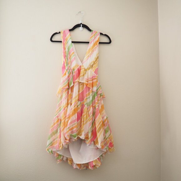 ASOS Plunge Pleated Sleeveless Tiered Mini Dress sz US 10 - Picture 8 of 8